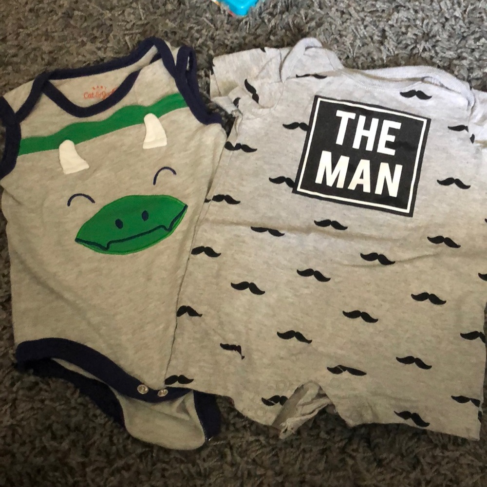 Two 0-3 month summer baby boy outfits